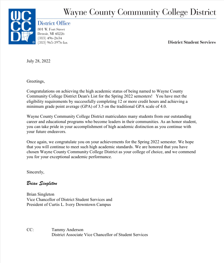 WCCCD Dean's List
